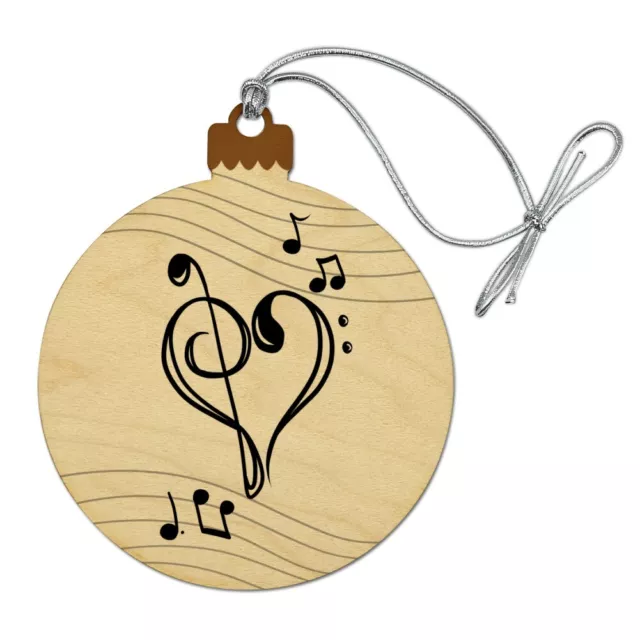 Treble Bass Clef Heart Music Black White Wood Christmas Tree Holiday Ornament
