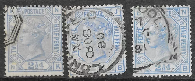 GB QV Stamps SG142 Twopence Halfpenny Blue x 3 Plates 17, 18 & 19 r13765