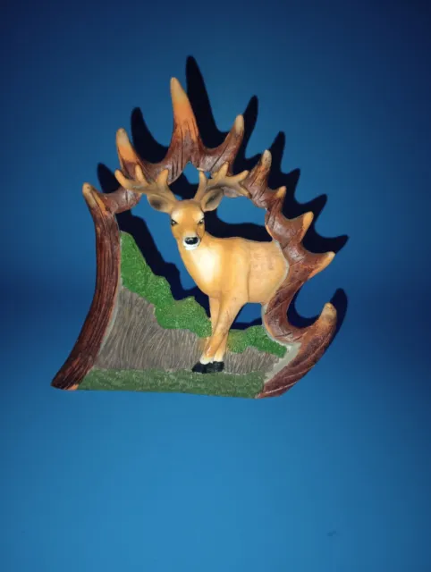 Resin Deer Antler Figurine Deer Standing In Some Grass Shelf Sitter Collectible