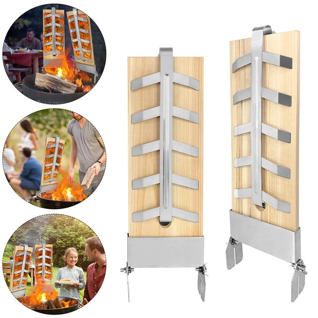 Tavole Per Salmone Alla Fiamma Con Supporto - Legno Di Cedro, 5 Livelli Regolabili, Per Grigliare E Affumicare - Foto 2