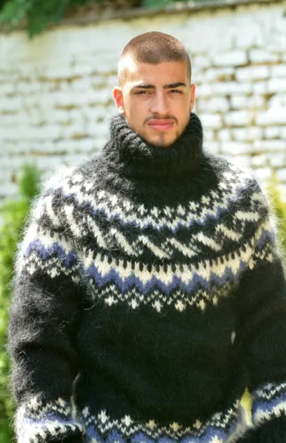 Hand Knitted Icelandic Mohair Sweater Nordic Black Jumper for men and women