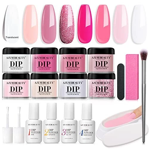 Kit de uñas en polvo de inmersión AZUREBEAUTY de inicio rosa brumosa rosa rojizo desnudo translúcido...