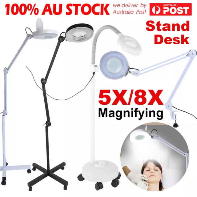 5X 8X Magnifying Lamp Glass Magnifier Nail Beauty Salon Light Stand Desk Clamp