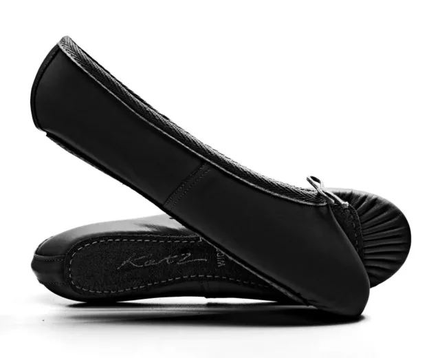 Black Leather Full Sole Ballet Shoes Childs & Adults All Sizes By Katz Dancewear