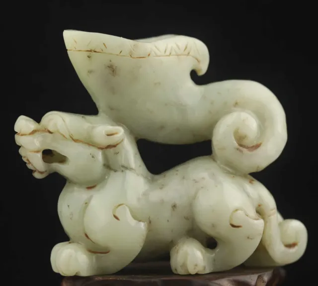 Chinese old natural hetian jade hand-carved statue dragon cup pendant 3.3 inch