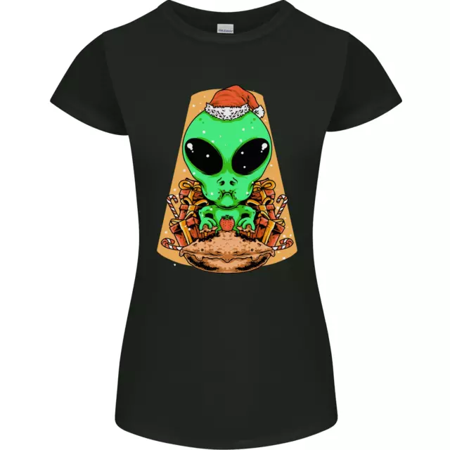 Christmas Alien UFO Santa Space Ship Funny Womens Petite Cut T-Shirt