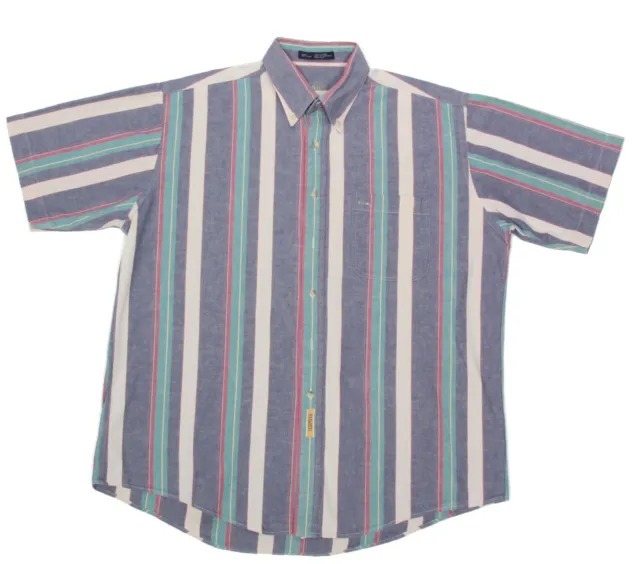 Vtg BD Baggies Hip Hop Colorful Chambray Stripes Button-Down Shirt Mens sz L 297