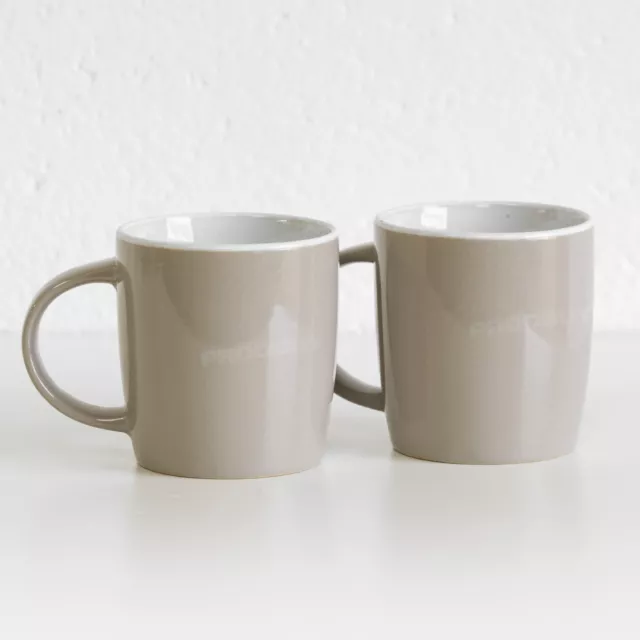 Set of 2 Putty Beige Ceramic Mugs Cups Drinks Tea Coffee Hot Chocolate Soup 12oz