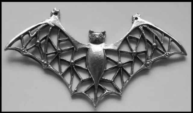 PEWTER CHARM #411 BAT filigree wings stunning 2 bails for necklace (75mm x 40mm)