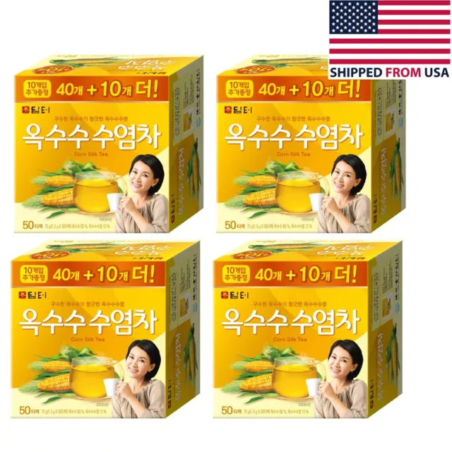 DAMTUH Korean 100% Pure Corn Silk Tea 50 Tea Bags x 4 Boxes, Bundle, Hot Tea