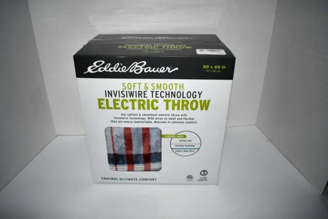 Eddie Bauer Morris Plaid Electric Throw 50” x 60” #EBTHROW NWT