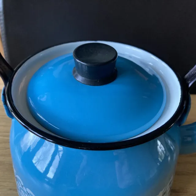 Vintage Enamel Ware Blue Retro Pattern Finel Finland Teapot Kettle Stove Scandi 2