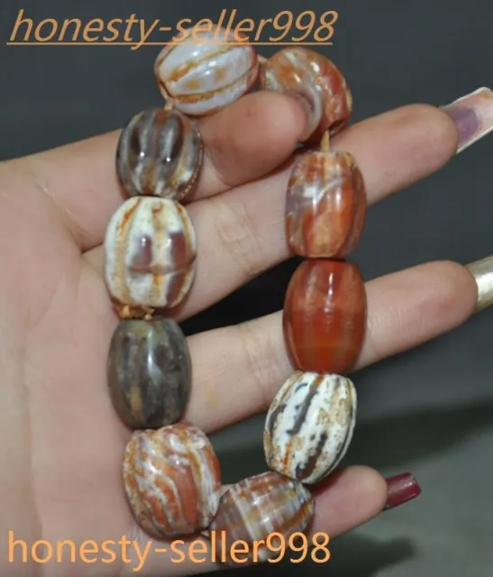 4" Ancient Chinese Natural Agate Onyx carved Exorcism amulet Bracelet hand chain