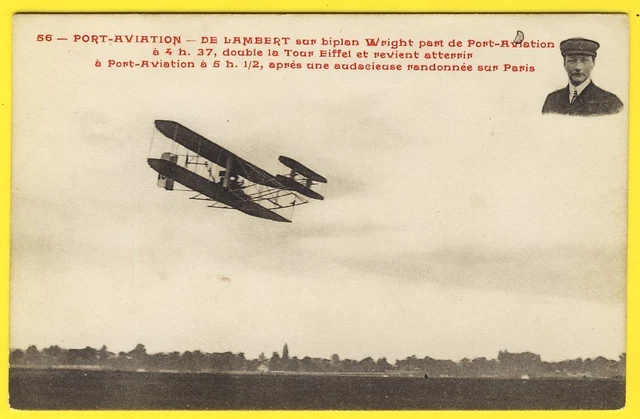 cpa AERODROME PORT AVIATION VIRY CHÂTILLON pilot DE LAMBERT PARIS EIFFEL TOWER