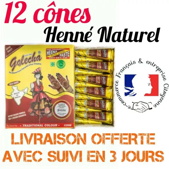 12 x Cône Golecha 25g de henné naturel TARIF GROS Livraison Gratuite avec SUIVI