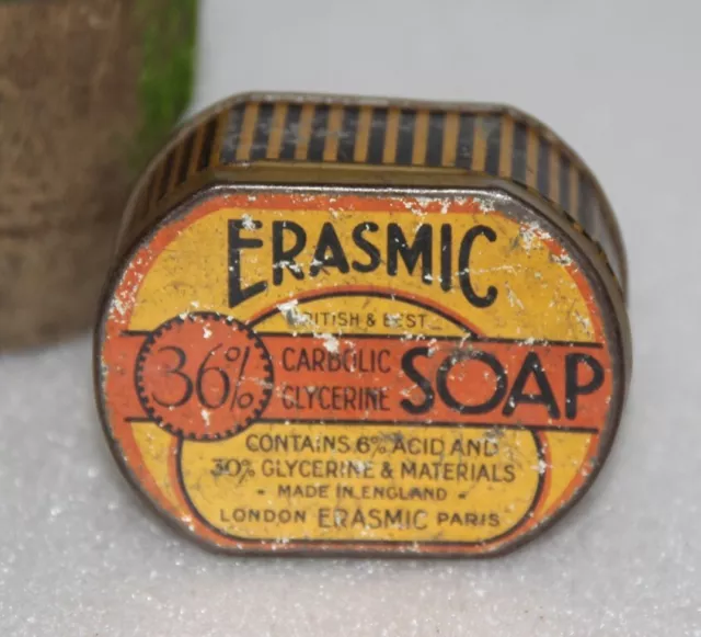 Vintage ERASMIC Glycerine SOAP Tin Box Collectible, England 14324