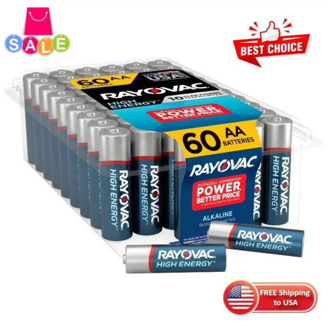 Rayovac High Energy AA Batteries Double a Alkaline Power Performance (60-Pack)