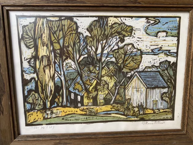 Werner RAUHAUS rare bois gravé couleur Maisons dans un Paysage 22x30 SUP