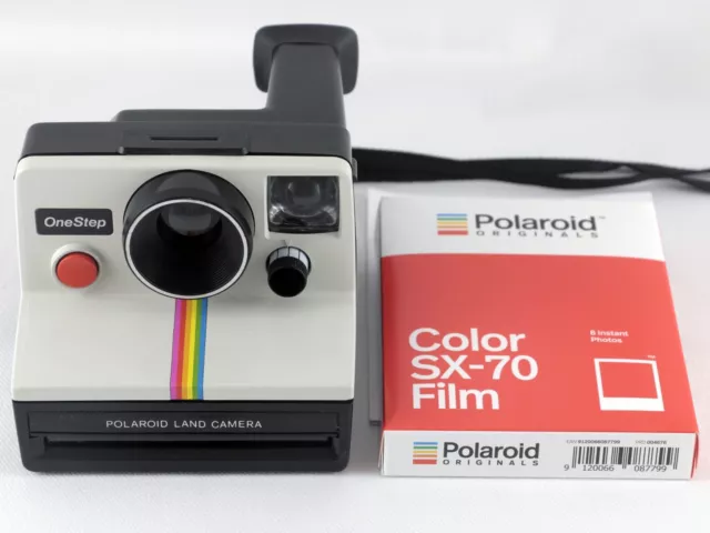 Cámara instantánea y película vintage Polaroid SX-70 blanca a rayas arco iris a rayas PROBADA 2