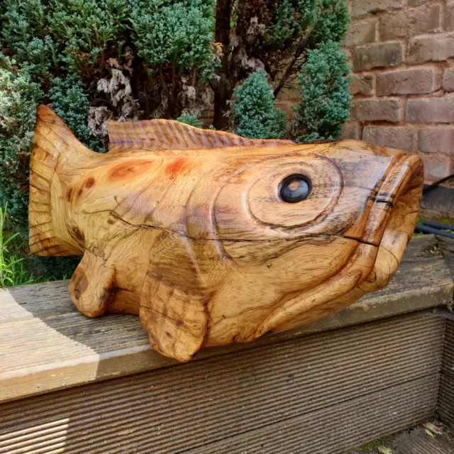 CHAINSAW CARVED KOI Carp - Bespoke Wooden Garden Ornament Fish
