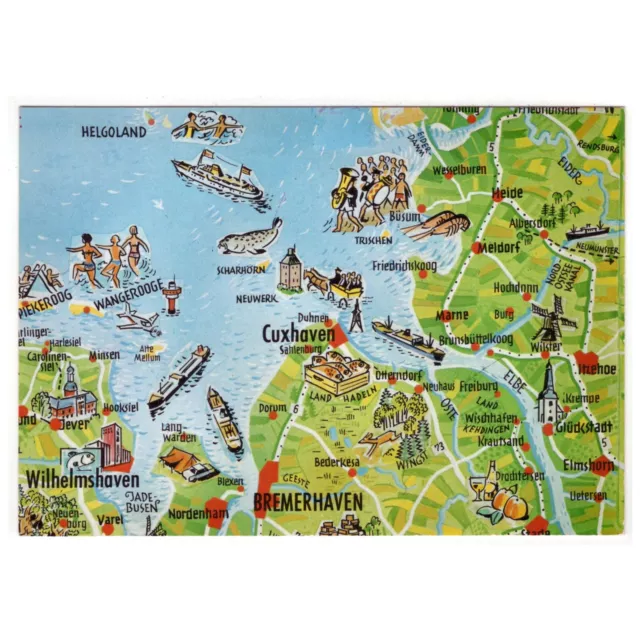 AK "Die Nordseeküste" mit Cuxhaven, Bremerhaven u. Wilhelmshaven, Landkarte