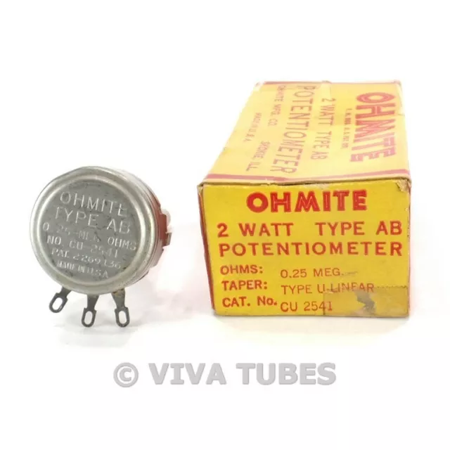 NOS NIB Vintage Ohmite CU-2541 Type AB Potentiometer 2W 250K 0.25 MEG ohm