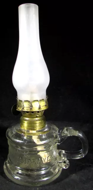 Antique THE LITTLE FAVORITE * IMPROVED Miniature Oil Lamp w/ Rigoree Finger Loop