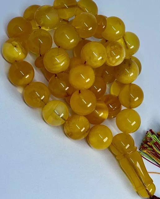 Antique Egg Yolk baltic amber Necklace  Prayer Islamic 39 beads - 63g R8 ملطخ