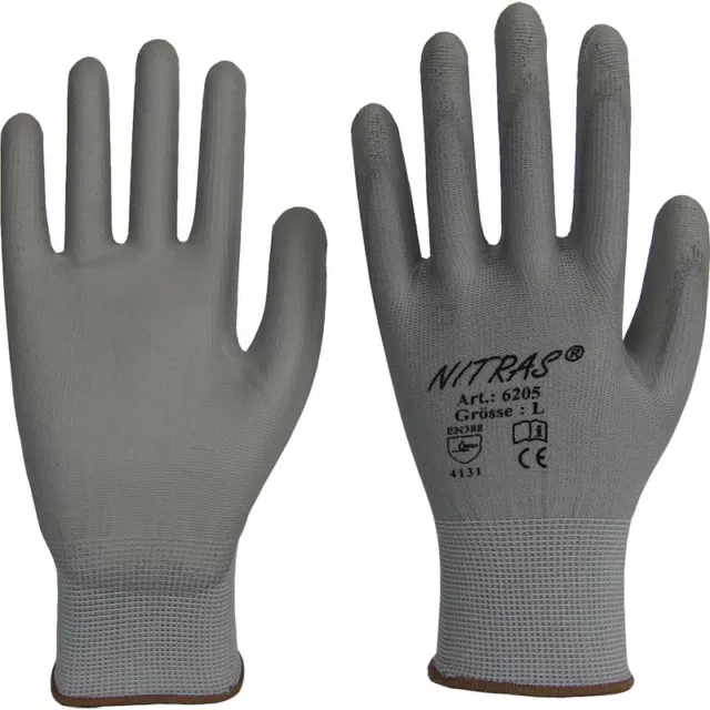 3 Paires de gants de manutention Nylon, revêtus PU (T.6-7-8-9-10-11) NITRAS 6205