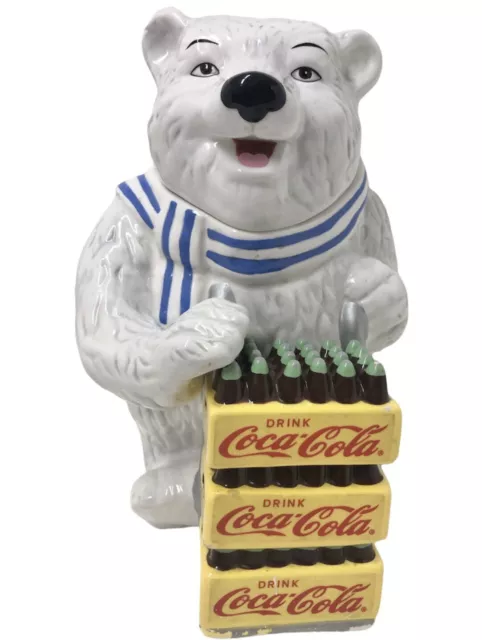 Vintage Coca Cola Polar Bear Cookie Jar Ceramic 13" 2001 Coke Collectibles