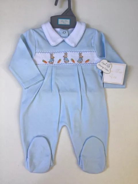 Baby boys Spanish style smocked Rabbit baby grow blue Cotton 0-3 3-6 6-9 months