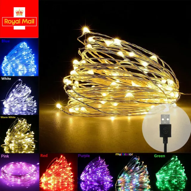 USB LED Micro Reis Draht Kupfer Schnur Fee Lichter Party Dekor Weihnachtsgeschenk UK