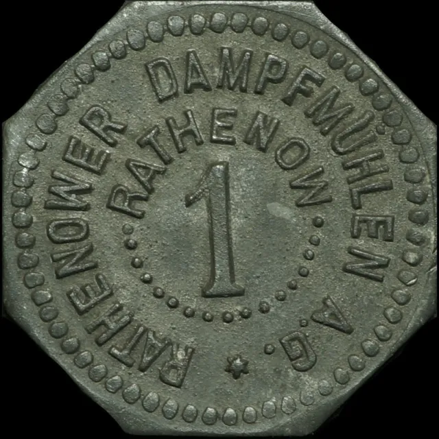 NOTGELD: 1 Pfennig. RATHENOWER DAMPFMÜHLEN A.G. - RATHENOW / BRANDENBURG.