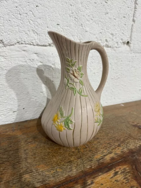 Vintage Pottery Hand Made & Painted Floral Jug Vase