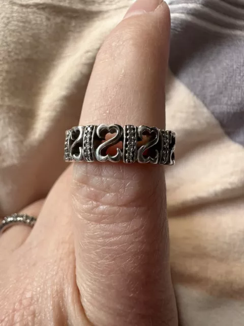Jane Seymour Sterling Silver Open Heart Band Ring Diamonds Sz 7