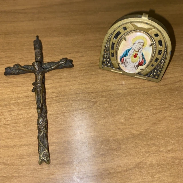 Vintage Antique Religious Rosary Beads Box 19th Century Cross Crucifix Lot Rare