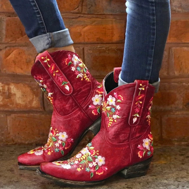 Boots for Girls Small Heel Cowboy Boots For Women Cowgirls Boots Embroidered