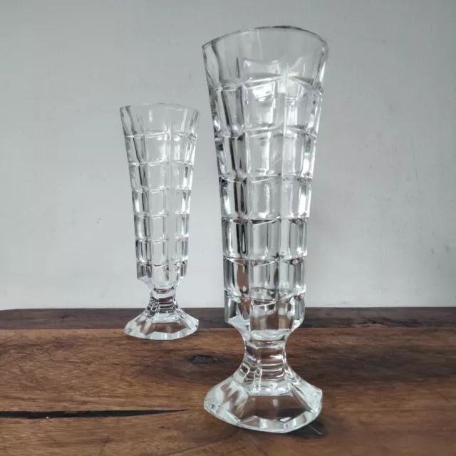 Cristal D'arques Crystal Square Cut Vase Pair 17cm Tall Bud Vases Art Deco 3