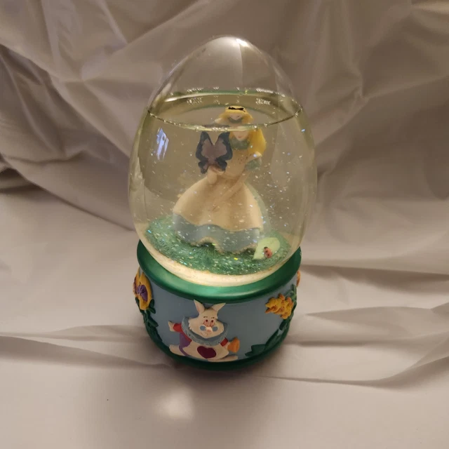 Vintage Alice in Wonderland White Rabbit Egg Easter musical Disney Snow globe Vintage Alice in Wonderland White Rabbit Egg Easter musical Disney Snow globe
