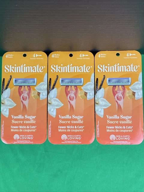 3 navajas de afeitar desechables para mujer vainilla azúcar exfoliantes 4 hojas 4 quilates EA