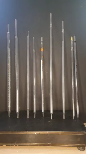 Lot de 8 pipettes en verre laboratoire, médicale