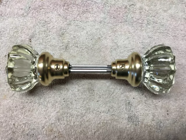 Antique glass crystal door knob set solid brass veneer over pewter refurbished
