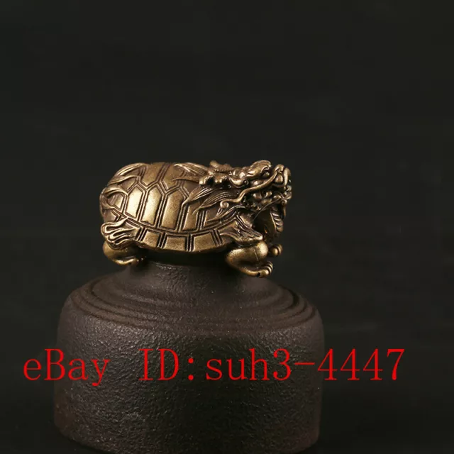 Chinese Handmade Copper Brass Dragon Turtle Fengshui Statue Ornament