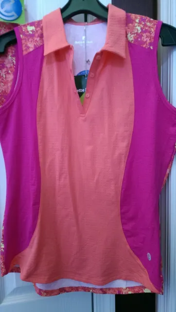 NWT BETTE & COURT COOL ELEMENTS UPF50 Fuchsia Orange Sleeveless Golf Shirt - M