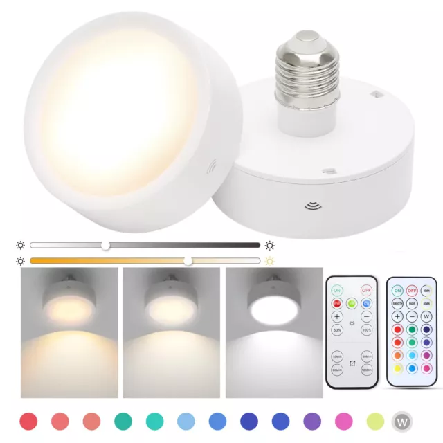 12 Colors RGB LED Puck Lights Battery Operated E26/27 Light Bulbs Light Fixtures