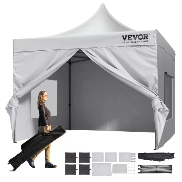 VEVOR Carpa Gazebo Emergente 304,8x304,8 cm Paredes Laterales con Bolsa, Blanco