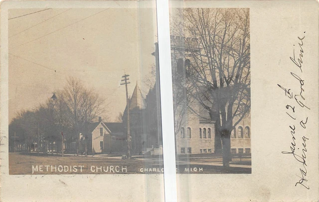 CHARLOTTE Michigan postcard RPPC Eaton County Methodist Church