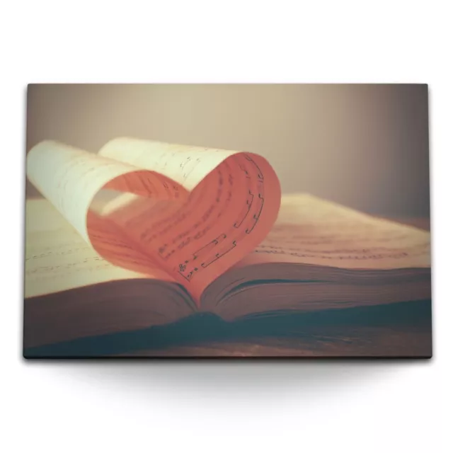 120x80cm Wandbild auf Leinwand Buch Lesen Buchseiten Herz Herzform Lesezimmer