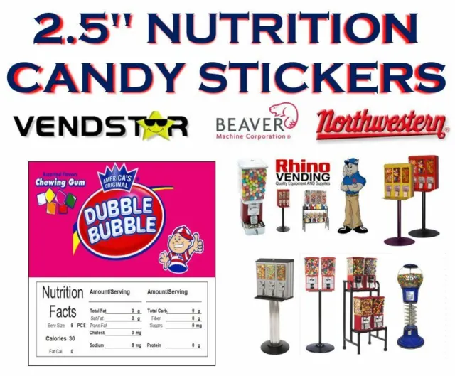 12 Vinyl Peel and Stick 2 x 3.25 Bulk Vending Labels Candy Stickers A+