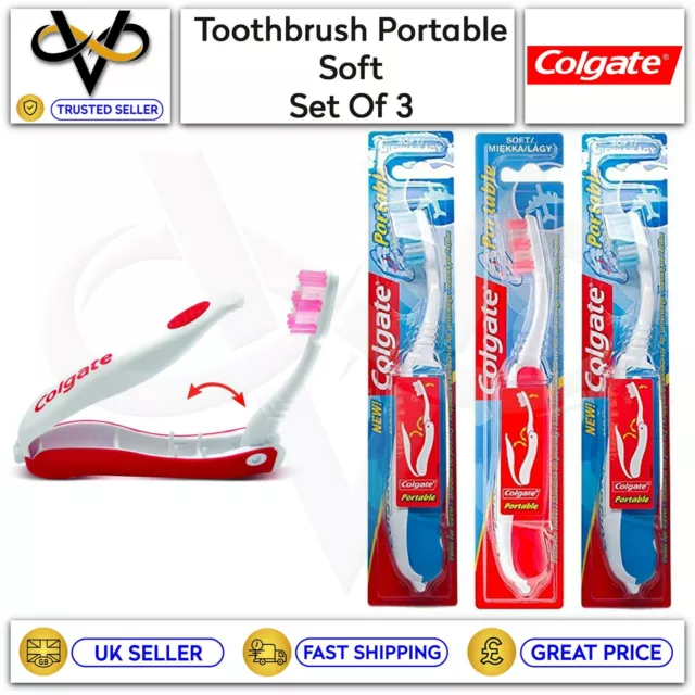 3 x Cepillo de Dientes Colgate Suave Portátil Viaje Cuidado Oral Vacaciones Plegable Compacto